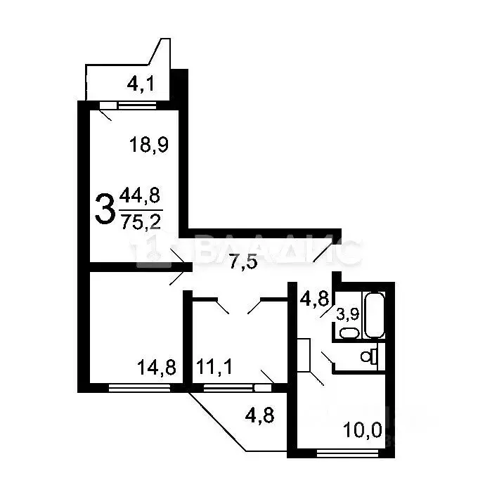 3-комнатная квартира: Красногорск, улица имени Зверева, 4 (75.2 м) - Фото 1