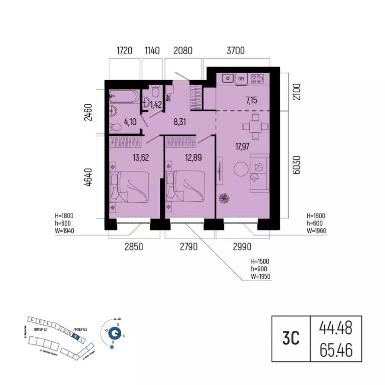 3-к кв. Башкортостан, Уфа Глумилино-1 мкр, Новатор жилой комплекс ... - Фото 1