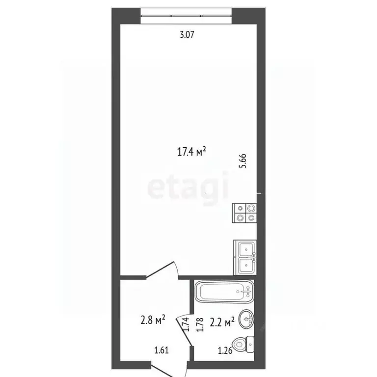 Студия Кемеровская область, Кемерово ул. Мичурина, 61 (22.4 м) - Фото 1