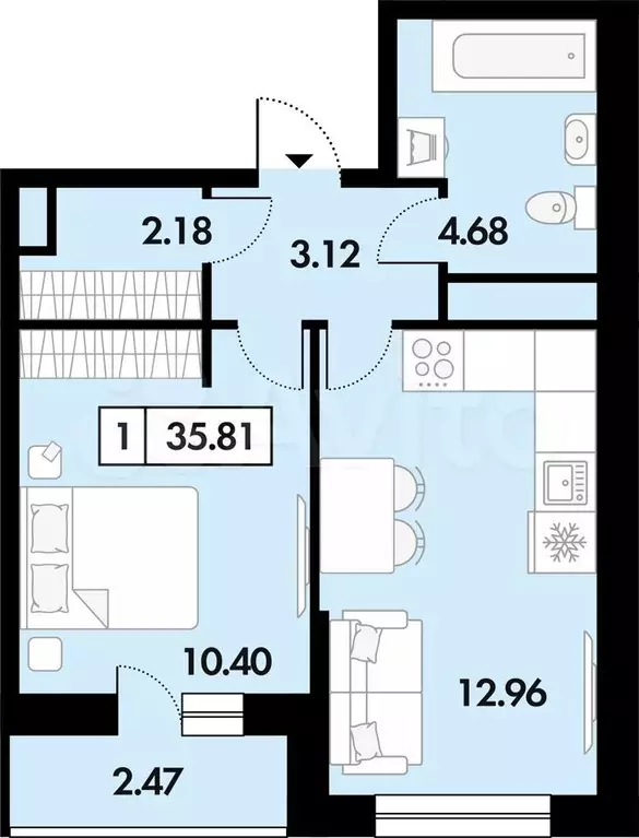 2-к. квартира, 35,8 м, 1/7 эт. - Фото 0