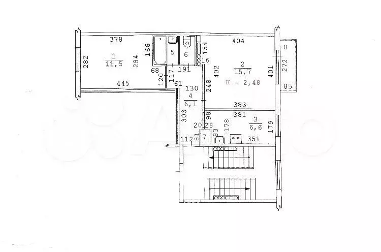 2-к. квартира, 43,8 м, 4/5 эт. - Фото 0