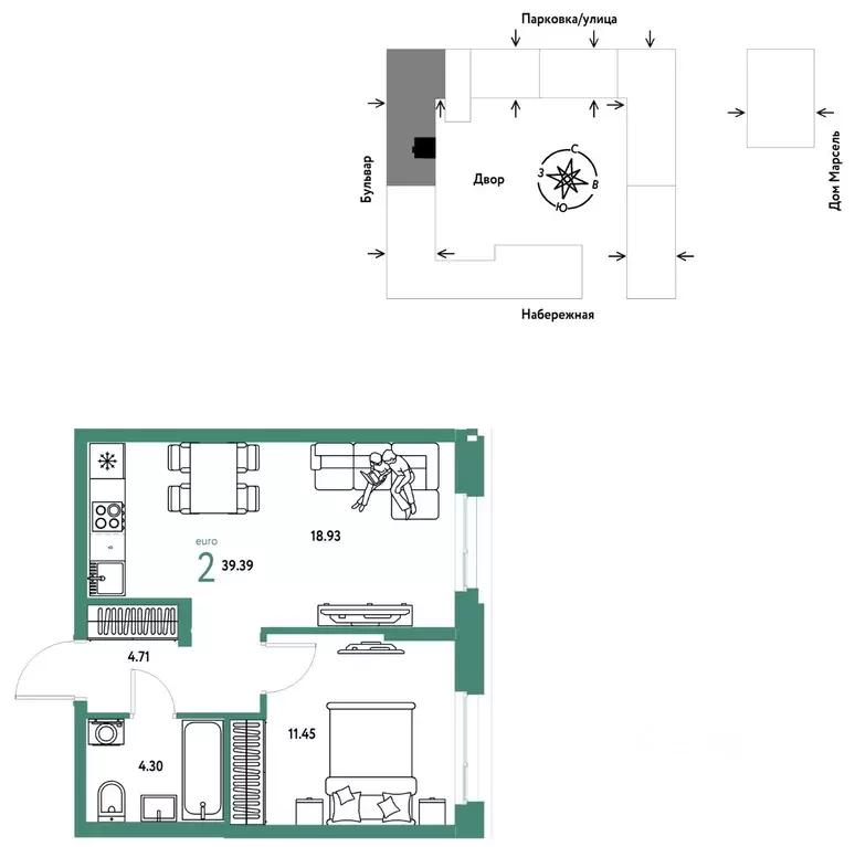 2-к кв. Тюменская область, Тюмень Береговая ул., 100к2 (39.39 м) - Фото 1