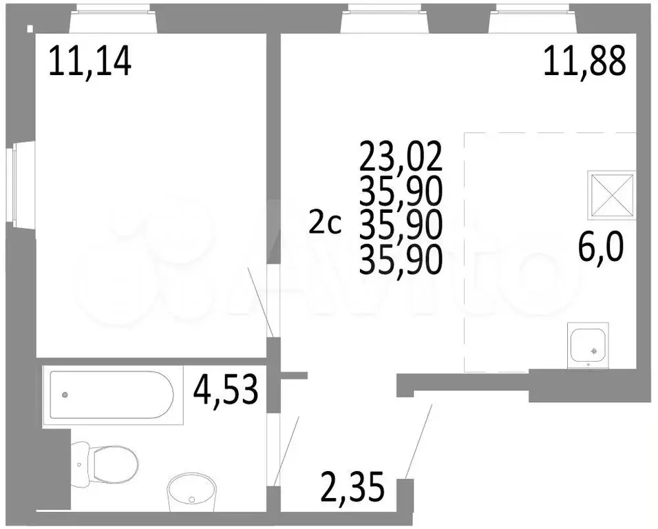 2-к. квартира, 35,9 м, 2/10 эт. - Фото 0