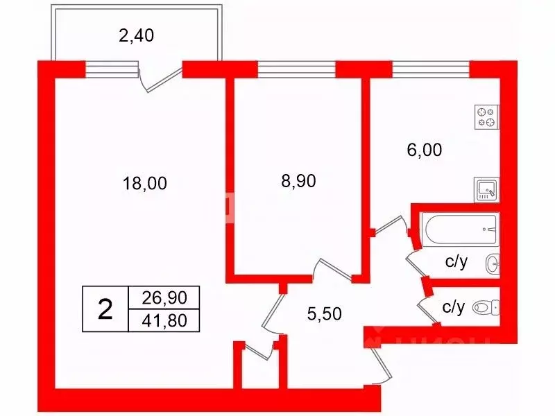 2-к кв. Санкт-Петербург, Санкт-Петербург, Колпино ул. Вавилова, 22 ... - Фото 2