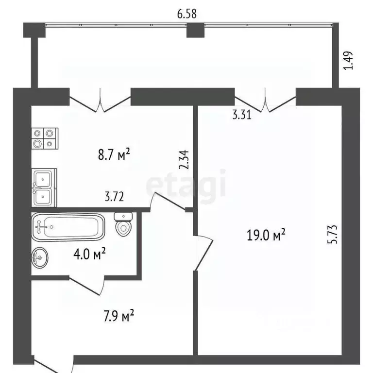 1-к кв. Севастополь просп. Античный, 52 (42.0 м) - Фото 1