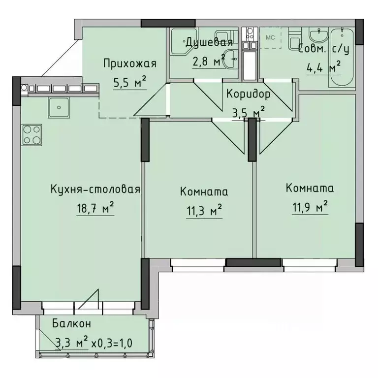 2-к кв. Удмуртия, Ижевск ул. Холмогорова, 89 (59.62 м) - Фото 0