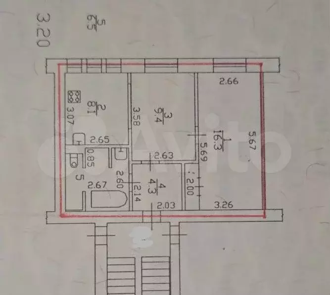 1-к. квартира, 44,6 м, 5/5 эт. - Фото 0