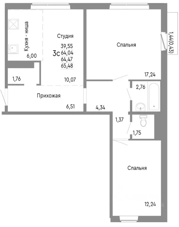 3-к кв. Челябинская область, Челябинск Нефтебазовая ул., 1к2 (64.47 м) - Фото 0