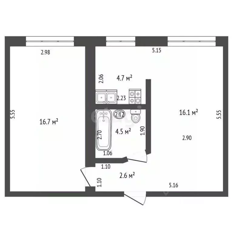 2-к кв. Башкортостан, Стерлитамак ул. Худайбердина, 68 (43.9 м) - Фото 1