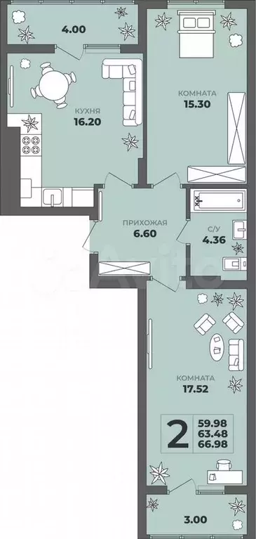 2-к. квартира, 67 м, 7/8 эт. - Фото 1