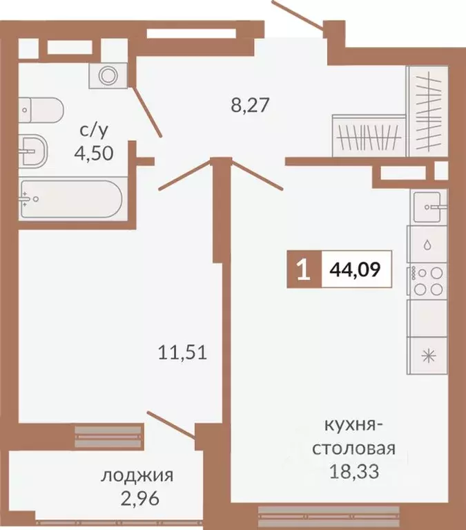 1-к кв. Свердловская область, Екатеринбург пер. Старателей (44.09 м) - Фото 0