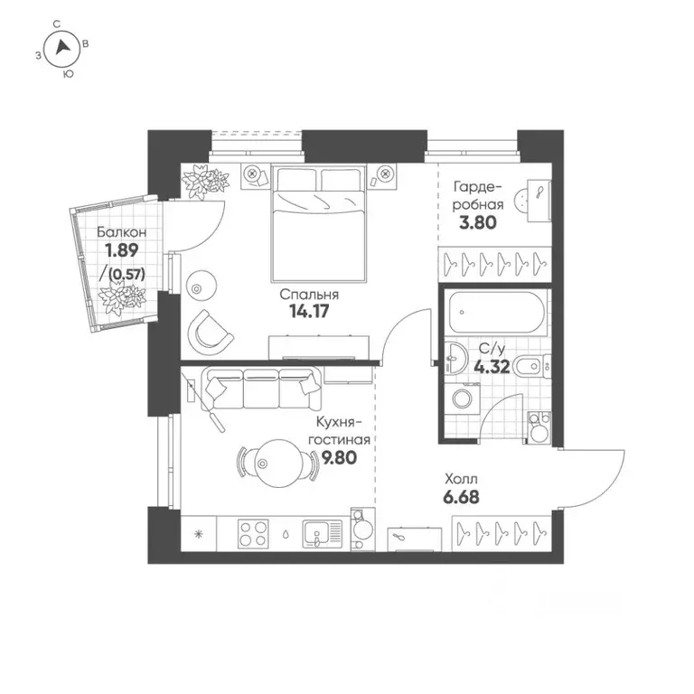 1-к кв. Татарстан, Казань Счастье в Казани жилой комплекс (39.34 м) - Фото 1