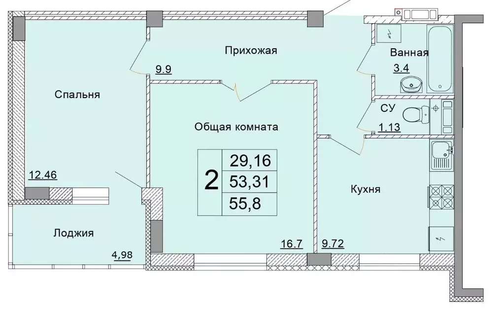 2-к кв. Белгородская область, Старый Оскол Степной мкр, 33Е (55.8 м) - Фото 1