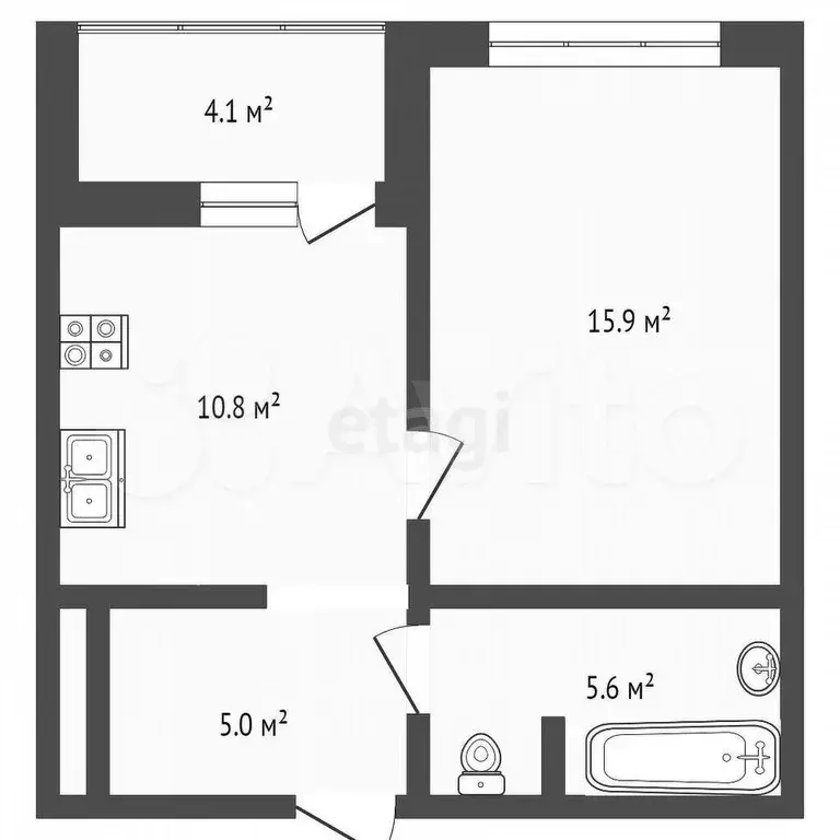 1-к. квартира, 41,1 м, 5/25 эт. - Фото 0