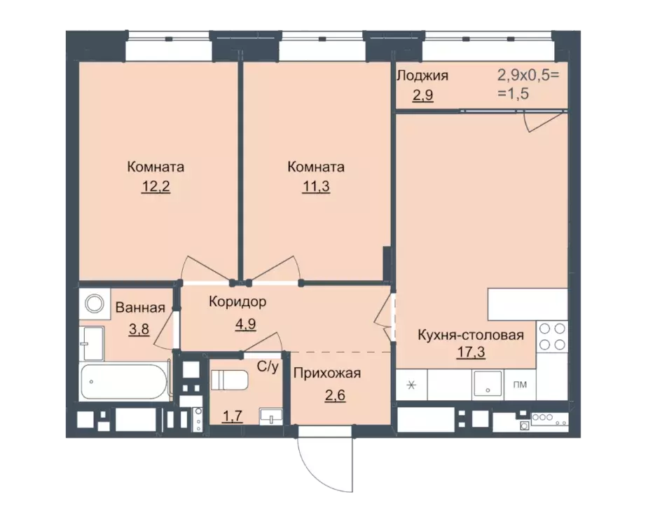 Продаётся 2-к квартира, 55 м - Фото 1