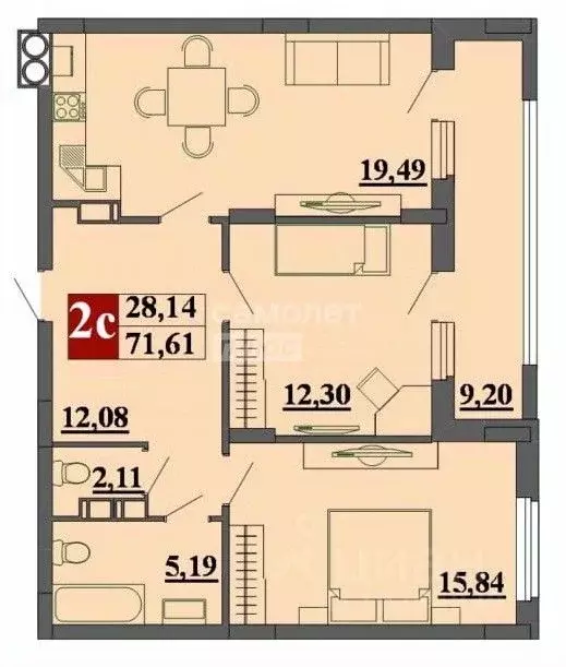 2-к кв. Рязанская область, Рязань ул. Фирсова, 14 (72.0 м) - Фото 2