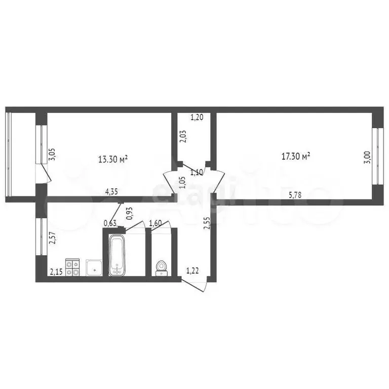 2-к. квартира, 44,8 м, 2/5 эт. - Фото 1