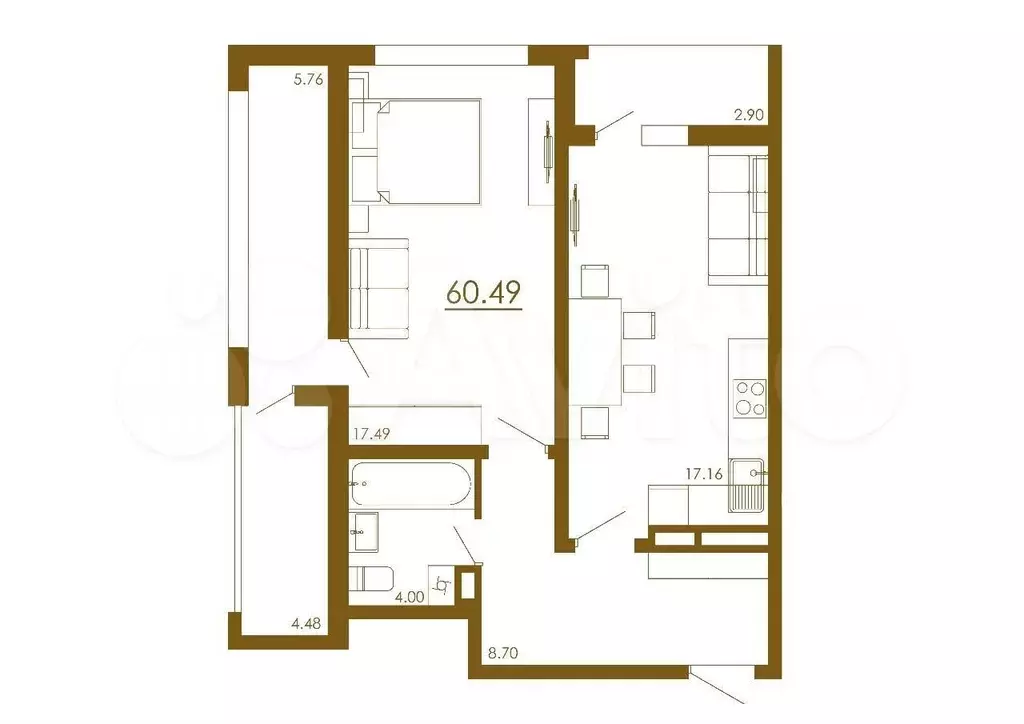 2-к. квартира, 60,5 м, 13/13 эт. - Фото 1