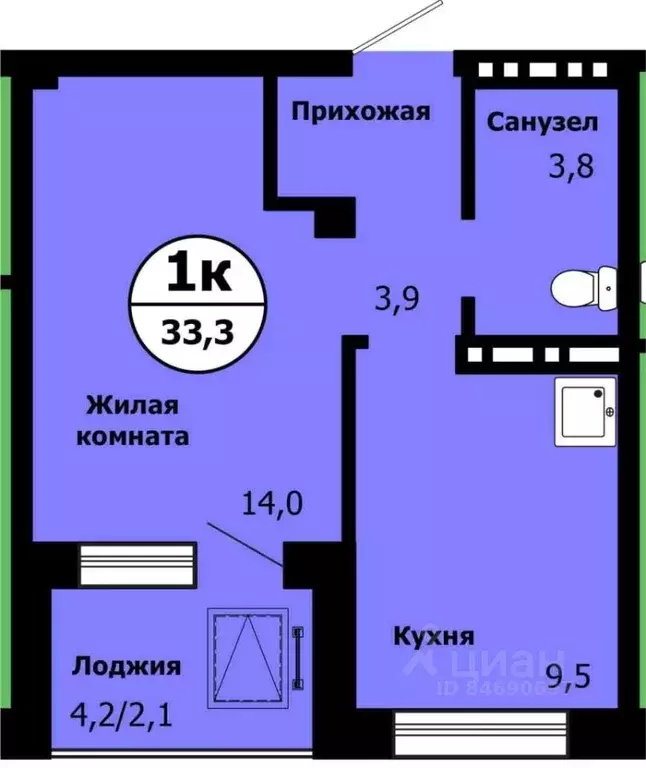 1-к кв. Красноярский край, Красноярск ул. Лесников, 51 (32.5 м) - Фото 0