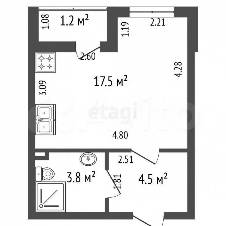 Квартира-студия, 25,8 м, 2/25 эт. - Фото 0