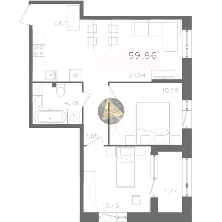 Продаётся 2-к квартира, 59.86 м - Фото 1