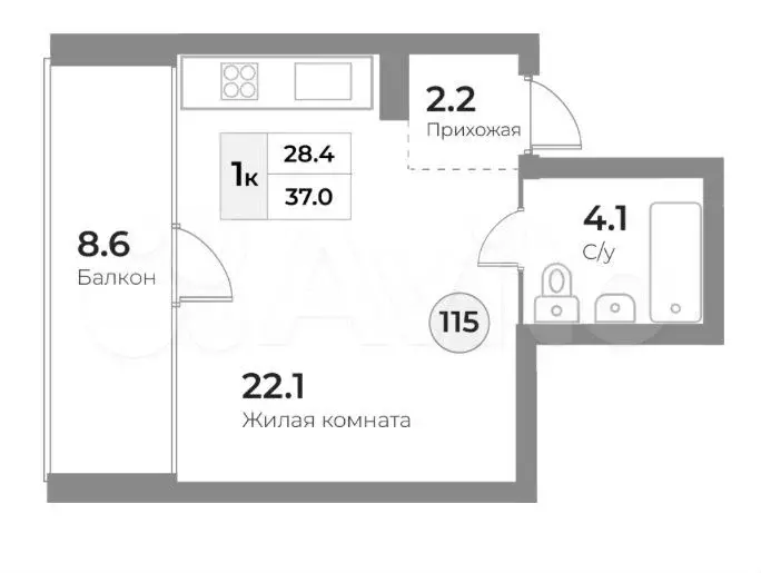 Апартаменты-студия, 37 м, 3/5 эт. - Фото 0