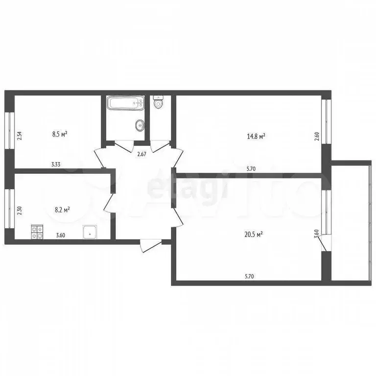 3-к. квартира, 65 м, 1/5 эт. - Фото 0