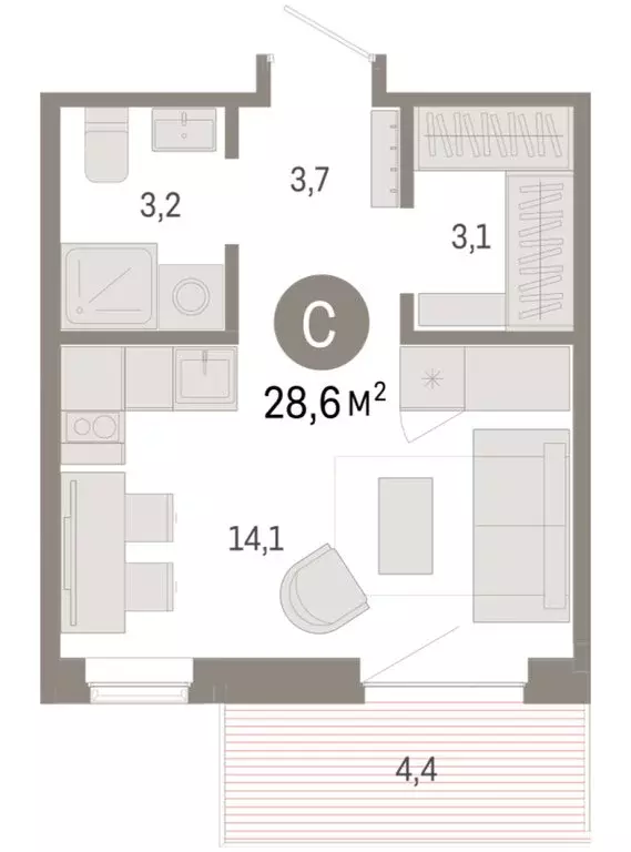 Квартира-студия: Омск, Кировский округ (28.61 м) - Фото 1