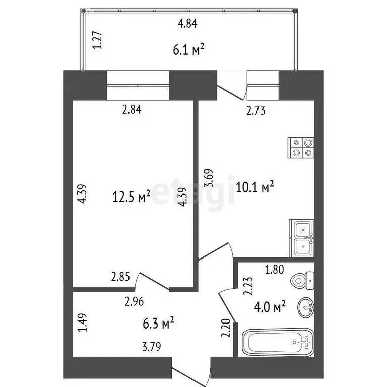 1-комнатная квартира: Орёл, улица Бурова, 50 (34.7 м) - Фото 1