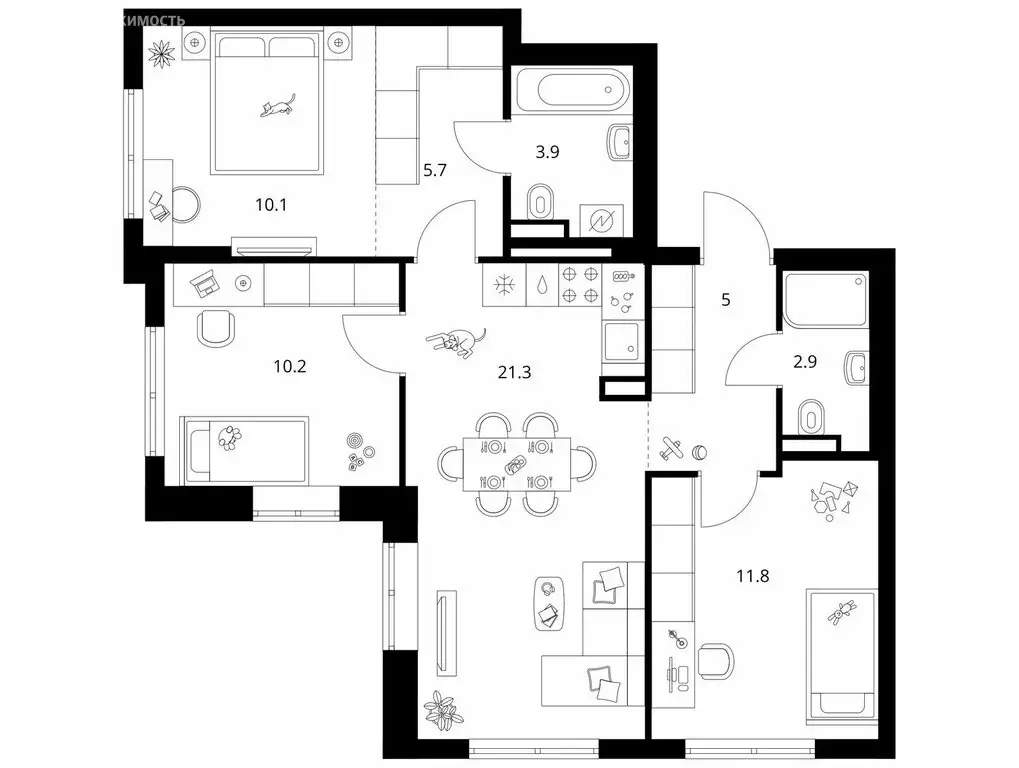 3-комнатная квартира: Мытищи, 16-й микрорайон (70.9 м) - Фото 1
