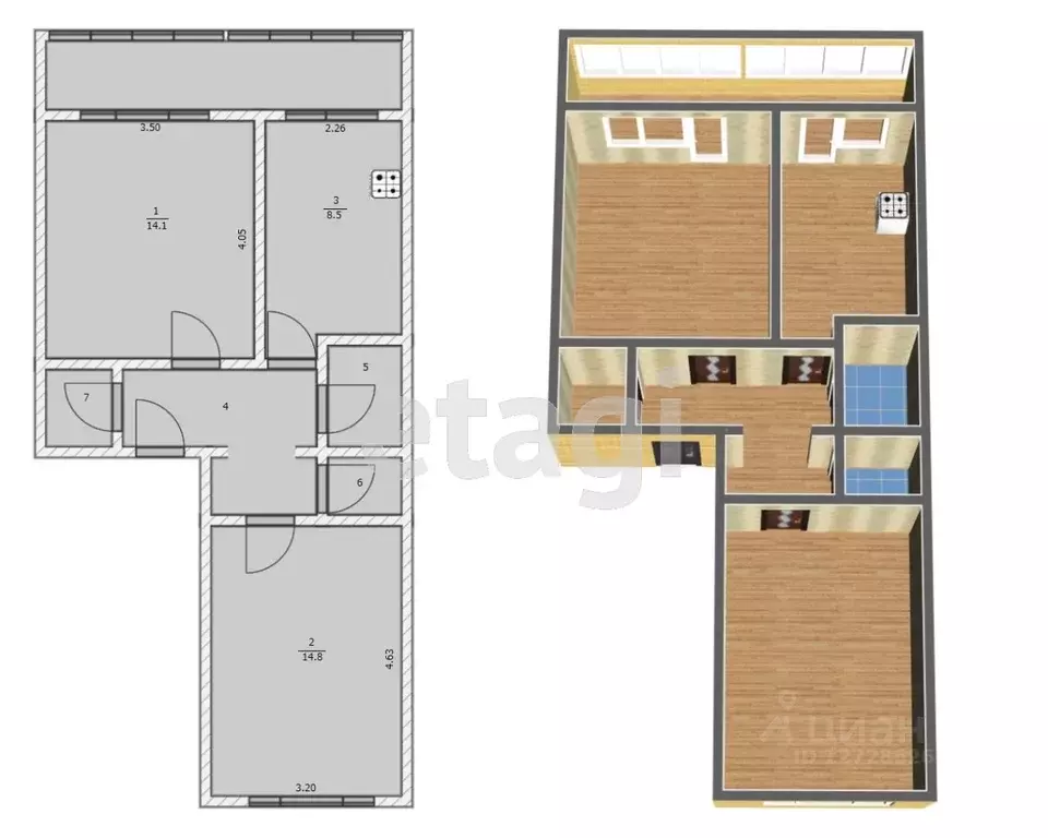 2-к кв. Калужская область, Калуга ул. Учхоз, 3 (46.6 м) - Фото 2