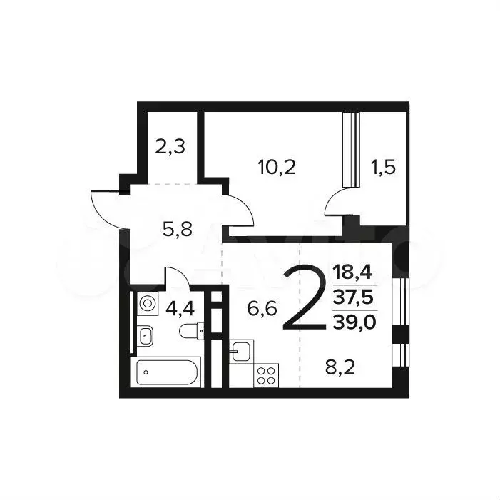 2-к. квартира, 39 м, 3/12 эт. - Фото 0