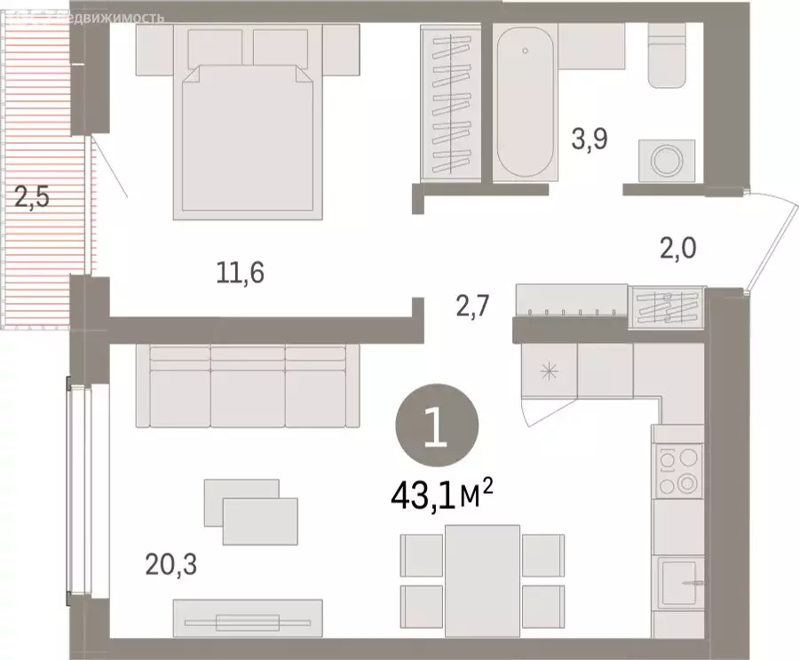 1-комнатная квартира: Новосибирск, улица Аэропорт (43.09 м) - Фото 1