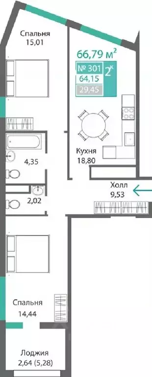 2-к кв. Крым, Симферополь Крымская роза мкр,  (66.79 м) - Фото 0