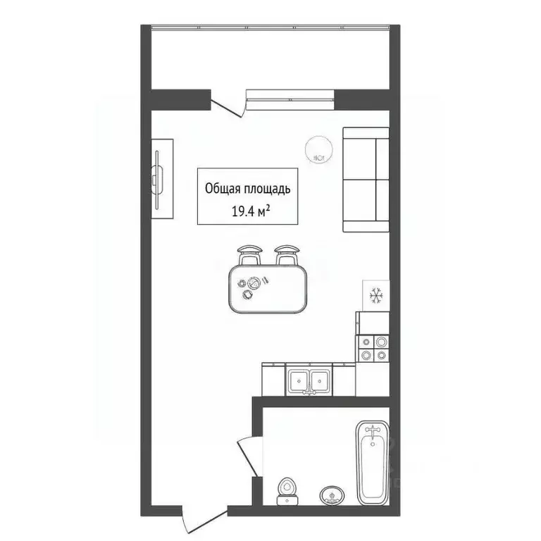 Студия Новосибирская область, Новосибирск ул. Титова, 252/2 (19.4 м) - Фото 2