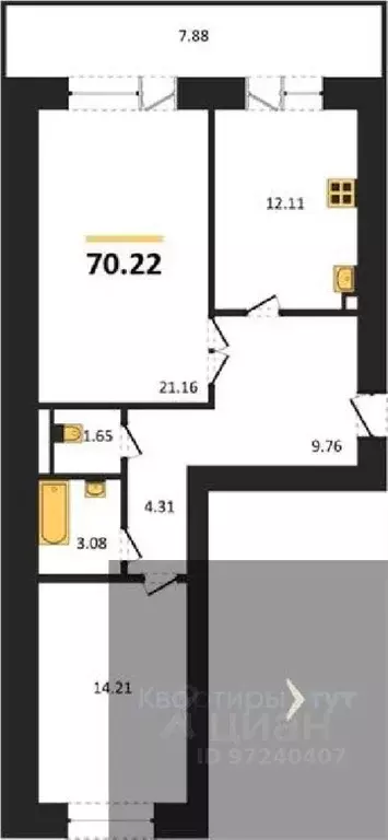 2-к кв. Воронежская область, Воронеж пер. Здоровья, 90Г/1к2 (70.22 м) - Фото 0