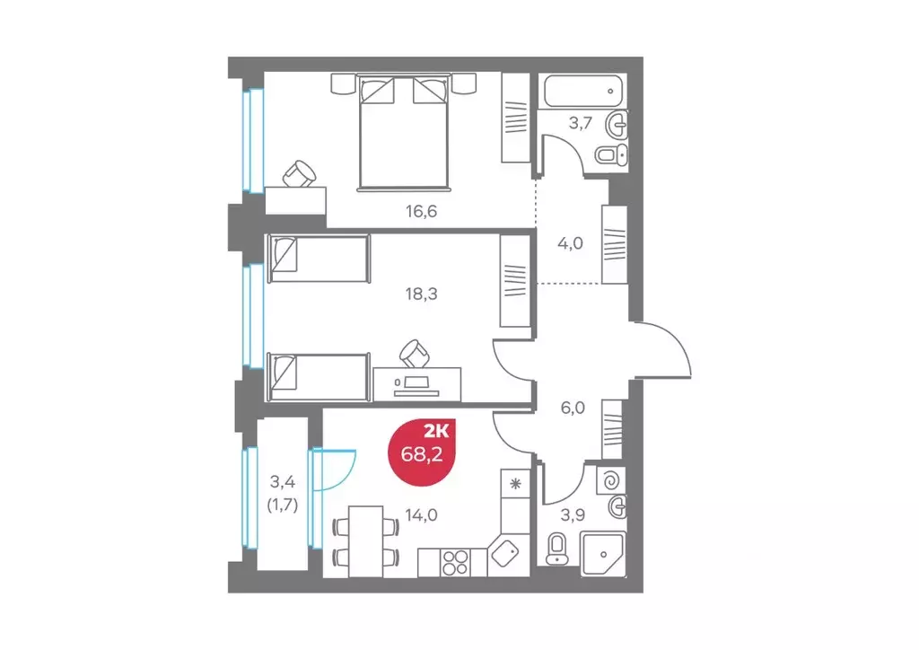 2-к кв. Пермский край, Пермь Советская ул., 16 (68.2 м) - Фото 1