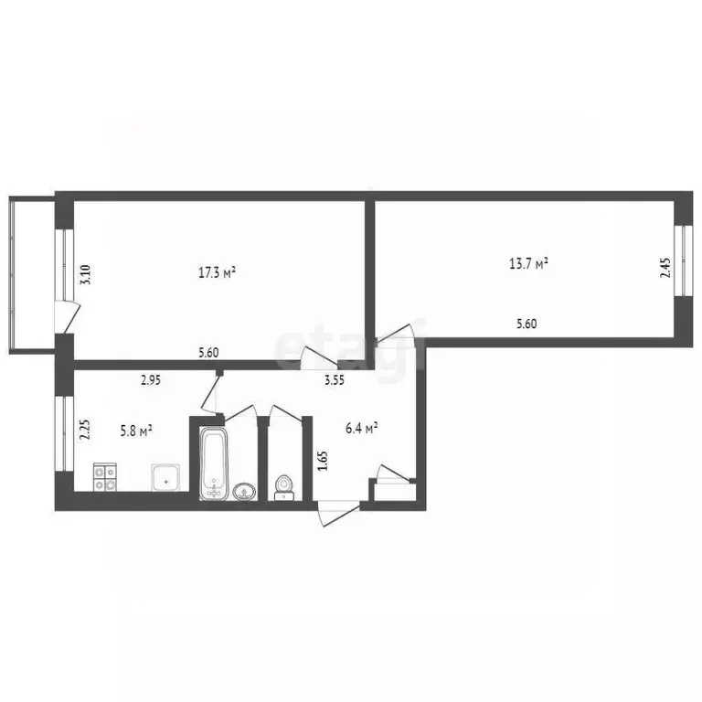 2-к кв. Нижегородская область, Выкса Жуковского мкр, 4 (46.6 м) - Фото 1
