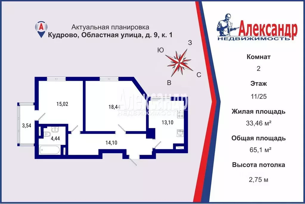 2-к кв. Ленинградская область, Кудрово г. Всеволожский район, ... - Фото 2