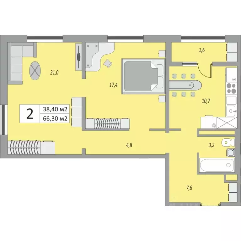 2-к кв. Оренбургская область, Оренбург ул. Юркина, 8 (66.3 м) - Фото 1