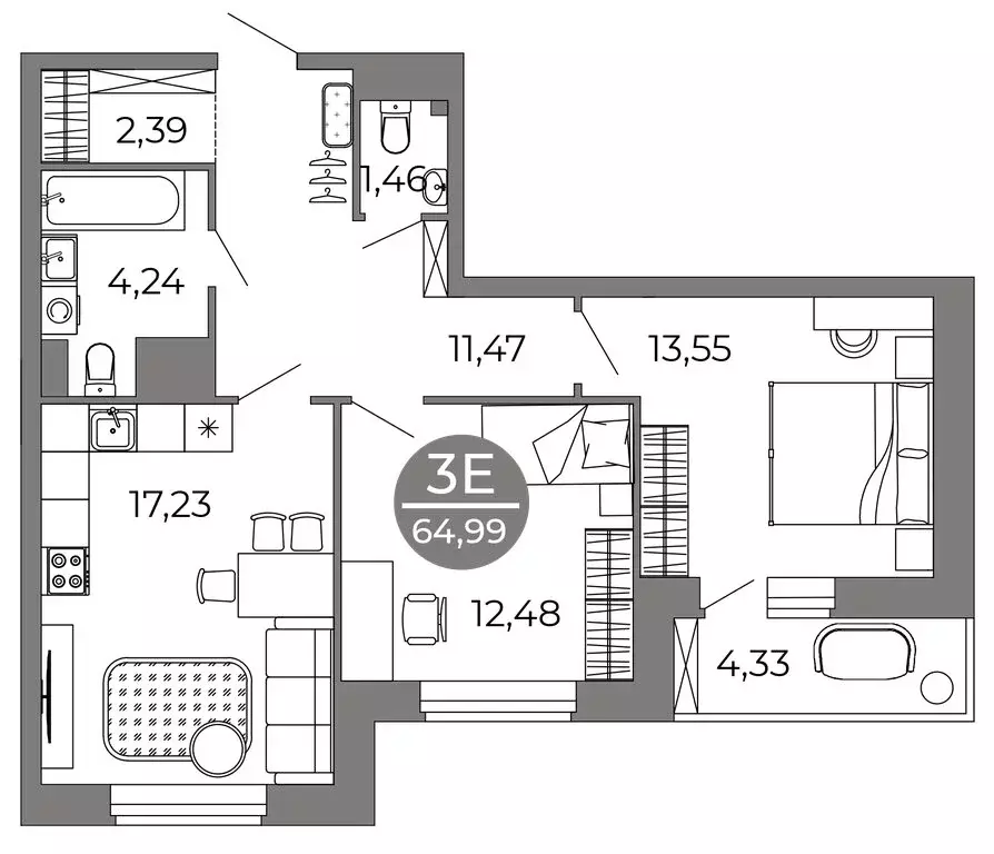 2-комнатная квартира: Воронеж, улица Кривошеина, 13/14 (64.99 м) - Фото 0