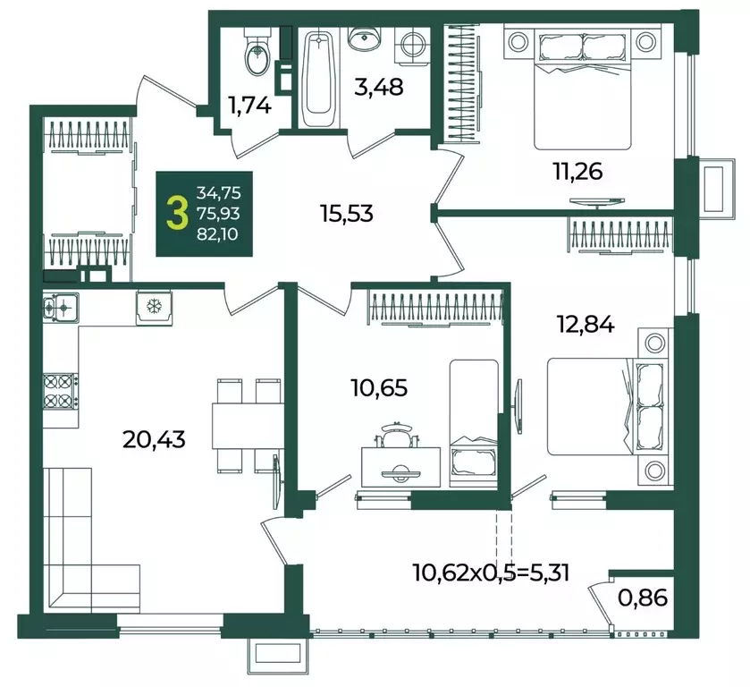 3-к кв. Краснодарский край, Краснодар Образцово мкр,  (82.1 м) - Фото 1