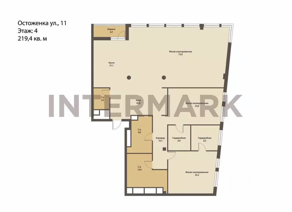 3-к кв. Москва ул. Остоженка, 11 (219.4 м) - Фото 1