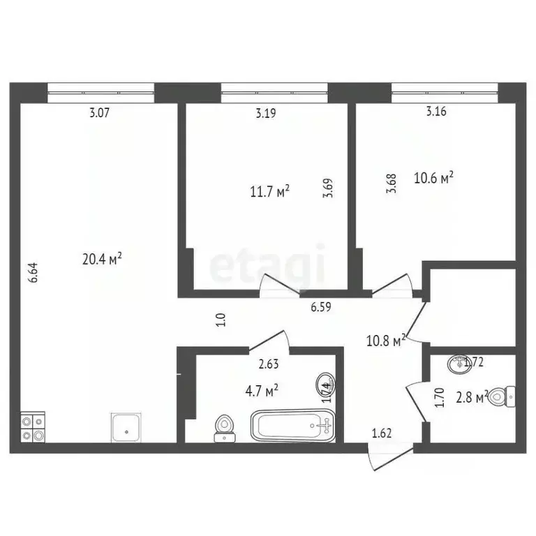 2-к кв. Тюменская область, Тюмень ул. Стройотрядовская, 8 (61.0 м) - Фото 1