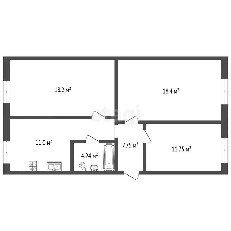 3-комнатная квартира: Севастополь, улица Ленина, 21 (67.5 м) - Фото 1