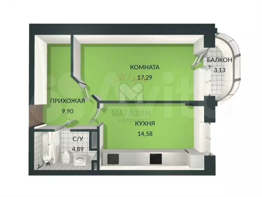 1-к. квартира, 47 м, 5/24 эт. - Фото 1