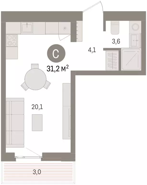 Квартира-студия: Пермь, улица Солдатова (31.18 м) - Фото 2