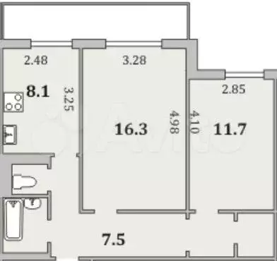 2-к. квартира, 55,1 м, 6/9 эт. - Фото 0
