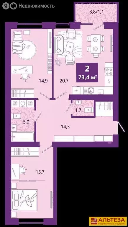 2-комнатная квартира: Калининград, Ключевая улица, 27В (74.3 м) - Фото 0