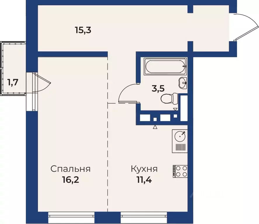 1-к кв. Бурятия, Улан-Удэ Ключевская ул., 90Д (46.91 м) - Фото 1